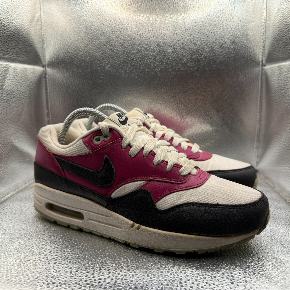 Size 9 Nike Air Max 1 Essential Suede‎ Crimson Womens Lace Up Trainers Sneakers